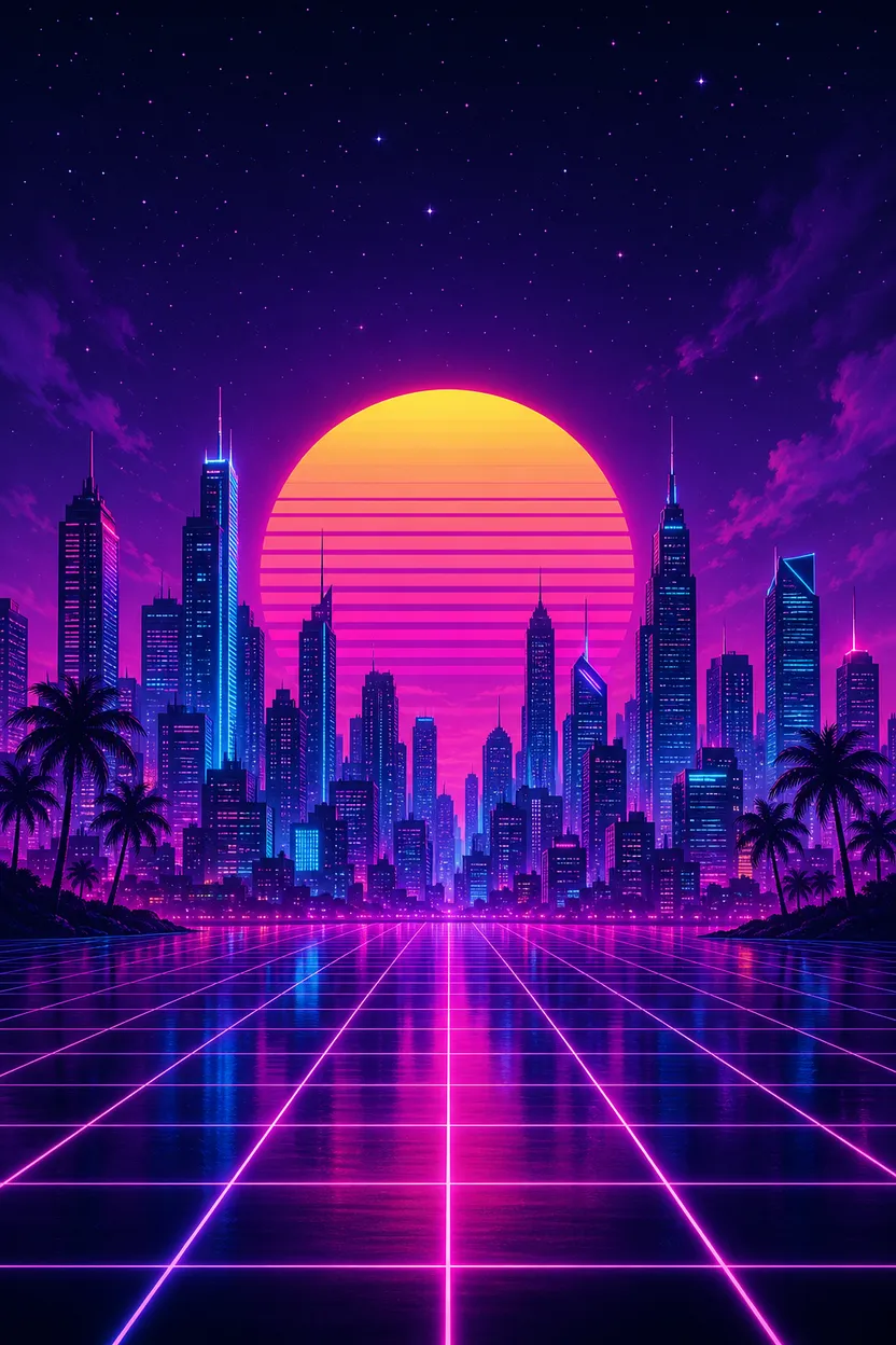 Style reference image in a neon synthwave aesthetic